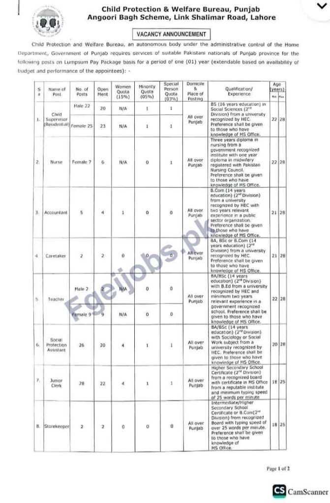 Child Protection and Welfare Buearu Jobs Advertisement