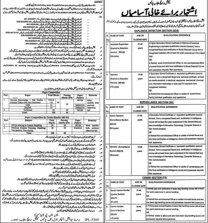 Punjab Police Special Branch Jobs advertisement