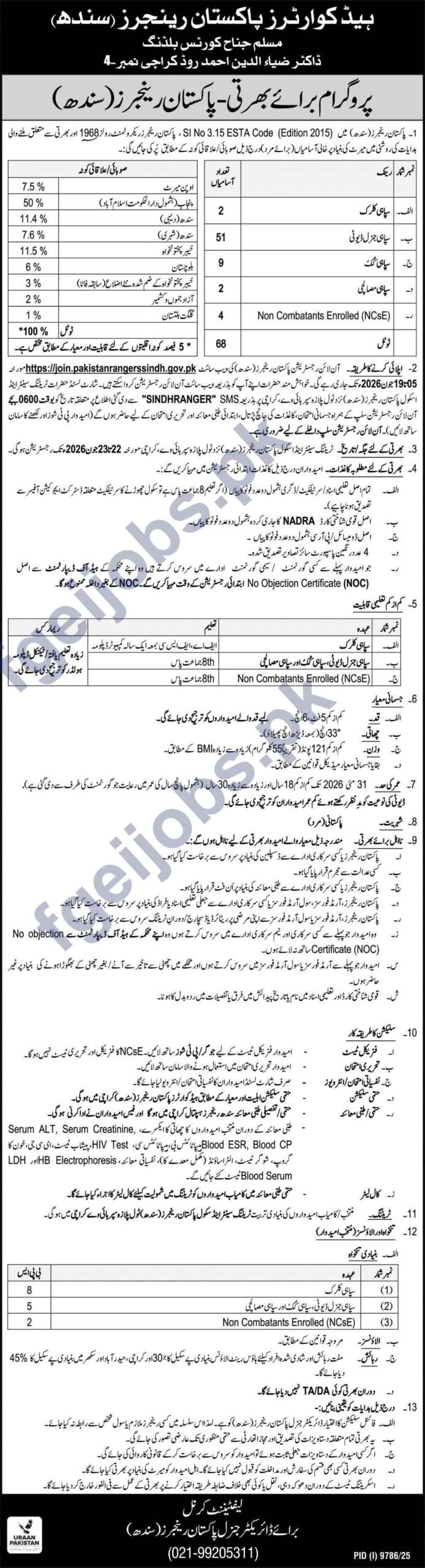 Pakistan Sindh Rangers Jobs advertisement
